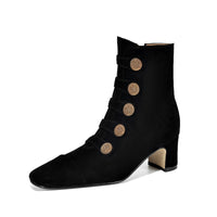 Retro High-heeled Ankle Boots For Women New Autumn Style Suede Round Toe Side Zipper Chunky Heel