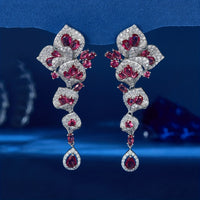 1 Pair Gorgeous Long Dangle Flower Earrings, Cubic Zirconia Earrings For Women, Fashion Party Prom Dress Jewelry, Birthday Holiday Gift