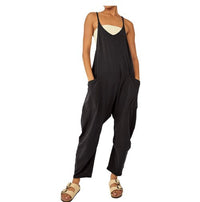 Women Zipper Pocket Suspender Trousers Jumpsuit