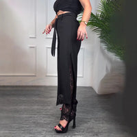 Women's Solid Color Lace Stitching Tied Trousers