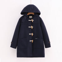 Retro Horn Button Hooded Woolen Coat