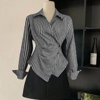 New European And American-style Long-sleeve Shirt Cardigan With An Asymmetrical Design