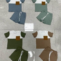 Color Matching Sunken Stripe Short Sleeve Suit