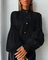 Women's Lace Patchwork Lantern Sleeve Casual Shirt
