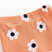Girls' Small Sunflower Sunken Stripe Long Sleeve Round-neck Shirt Bell-bottom Pants Two-piece Set