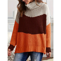 High Collar Color Matching Warm All-matching Female Knitted Pullover Sweater