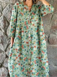 Womens Fashionable Round-Neck Long-Sleeve Printed Shirt Dress