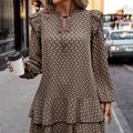 Printed Necktie-detail Dress With A Multi-layered Hem
