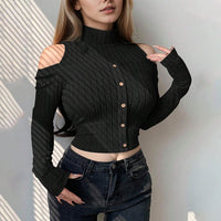 Off-the-shoulder Design Long Sleeve Short Bottoming Top