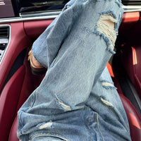 High-waisted Washed Design Slim Wide-leg Pants