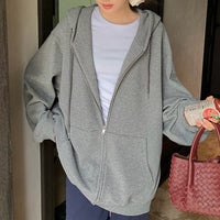 Solid Color Zipper Sweater Coat Women's Autumn Korean Style Hooded