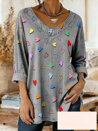Retro Botanical Print Relaxed-fit Long-sleeve Casual Top