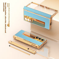 All-inclusive Electroplating Plain Leather Double Hinge Phone Case Hard Case With Pen Slot