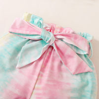 Girls' Spring And Autumn Short-sleeved Top Tie-dye Shorts Two-piece Set