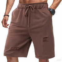 Ripped Casual Knitted Loose Fifth Solid Color Terry Sports Pants