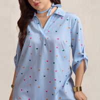 Commuter Style Blue Striped Long Sleeve Shirt
