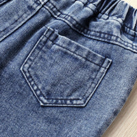 Girls' Solid Color Sleeveless Pullover Denim Trousers Two-piece Set
