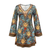 Spring Autumn Cinched-waist Floral A-line Dress