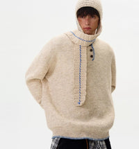 Men's Loose And Versatile Niche Designforward Henley Knit Sweater