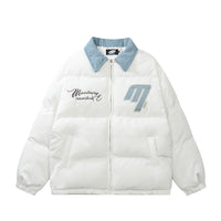 Letter Patch Loose Lapels Color Matching Cotton-padded Jacket