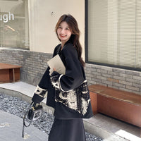 Black Patchwork Design Petite Blazer For Women Autumn Style