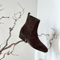 Womens Early Autumn French-Style Ankle Boots In Genuine Leather With A Square Toe And Chunky Mid Heel