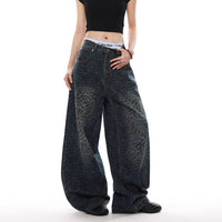 Women's Black Gradient Leopard-Print Denim Jeans