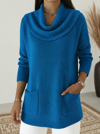 Solid-color Pocketed Long-sleeve Sweater