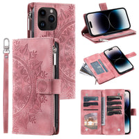 Multi-card Embossed Totem Leather Card Zipper Bag Phone Case