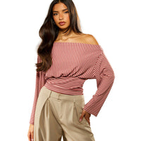 Women's Elegant Fashionable Striped Off-Shoulder Casual Top