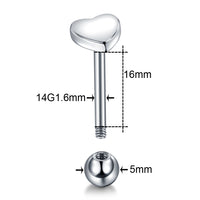100 316L Cast Stainless Steel Peach Heart Human Body Piercing Accessories Tongue Pin