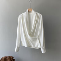 Women's French Elegant Long Sleeve Satin V-neck Shirt