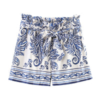 Ethnic Style Silk Satin Textured Printed Shorts