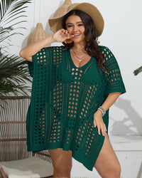 Womens Beach Deep V-Neck Hollow-Out Woven Split Dress