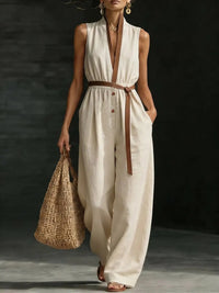 V-neck Fashionable Womens Sleeveless Jumpsuit