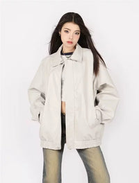 Spring And Autumn European And American Leather Jacket Locomotive Style Loose Top Coat Women