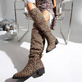 Fashion Square Toe Chunky Heel High Heel Leopard Print Boots