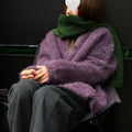 Purple Lazy High-end Mohair Cardigan Women's Autumn Winter Loose