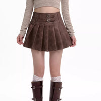 Gray PU Leather Women's High Waist Slimming A- Line Skirt