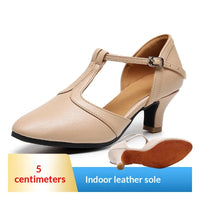 Soft-soled Mid- To High-heeled Modern Cha-cha Closed-toe Dance Shoes For Practice