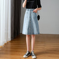 Korean-style Loose Versatile A-line Mid-length Slimming High-waist Plus-size Denim Skirt