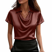 Fashionable Solid-Color Casual Lapel Collar Button-Down Short-Sleeve Shirt