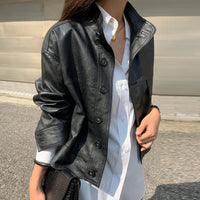 Autumn Simple Versatile Stand Collar Single-breasted Loose Long Sleeve