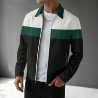 Waffle-knit Colorblock Cardigan With Zippered Pockets And A Notched Collar