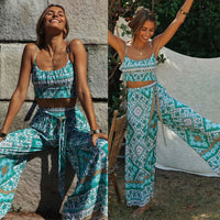 Two piece suit with printed jumpsuit