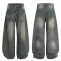 American-style Rivet-deconstructed Distressed Washed Denim Jeans