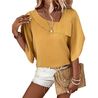 Elegant Casual Loose Petal Half Sleeve Asymmetric Collar Shirt