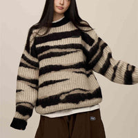 Striped Contrast Color Haima Wool Sweater For Women