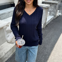 Women's V-neck Woolen Long-sleeved Sweater