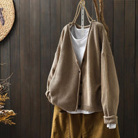 Retro Artistic V-Neck Knitted Sweater Coat